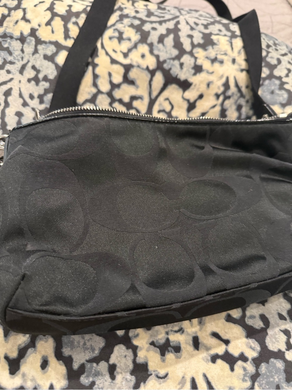 Coach Black Signature Jacquard Shoulder Bag with Silver Zip